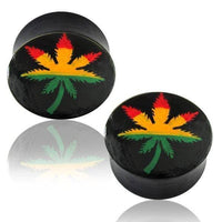 Cargar imagen en el visor de la galería, Holz Plug Hanf Blatt grün gelb rot Tunnel Unisex Ohrschmuck Teakholz Ohrstecker Ohrringe - chic-net.de
