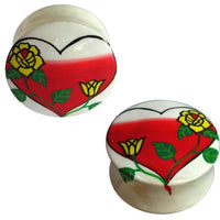 Load image into Gallery viewer, Holz Plug Herz Rose gelb rot weiß Tunnel Unisex Ohrschmuck Teakholz Ohrstecker Ohrringe Expander - chic-net.de
