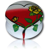 Load image into Gallery viewer, Holz Plug Herz Rose gelb rot weiß Tunnel Unisex Ohrschmuck Teakholz Ohrstecker Ohrringe Expander - chic-net.de
