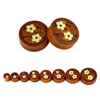 Load image into Gallery viewer, Holz Plug Kirschblüten braun handmade double flared - chic-net.de
