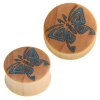 Load image into Gallery viewer, Holz Plug Schmetterling crushed Türkis Stein Inlay blau Krokodilholz - chic-net.de
