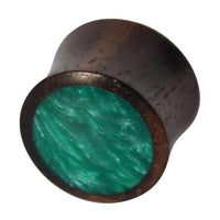 Load image into Gallery viewer, Holz Plug Sonoholz dunkelgrün schillernd Resin Inlay double flared - chic-net.de

