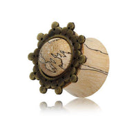 Cargar imagen en el visor de la galería, Holz Plug Tamarinde Punkte Dreiecke Afghan Style Brass gold - chic-net.de
