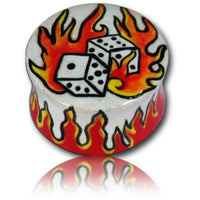 Load image into Gallery viewer, Holz Plug Würfel Flammen rot weiß Tunnel Unisex Ohrschmuck Teakholz Ohrstecker Ohrringe Expander - chic-net.de
