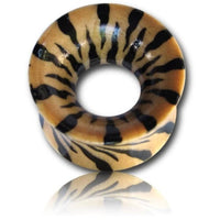 Load image into Gallery viewer, Holz Tunnel beige schwarz Muster Tiger Teakholz double flared - chic-net.de
