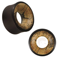 Cargar imagen en el visor de la galería, Holz Tunnel Eisenholz schwarz Tamarindenholz Inlay hell Maserung Tribal Piercing - chic-net.de
