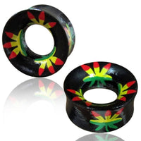 Cargar imagen en el visor de la galería, Holz Tunnel handbemalt Rasta Hanf gelb rot grün schwarz Tribal Plug Organic Expander - chic-net.de
