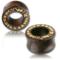 Cargar imagen en el visor de la galería, Holz Tunnel Tamarind Wood Zeichen gold bemalt Lasergravur handgeschnitzt Tribal Plug Organic - chic-net.de
