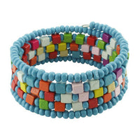 Load image into Gallery viewer, Holzarmreif Armreif Holzarmband Armband Holz Damen Schmuck Holzperlen Perlen Spirale blau bunt eckig - chic-net.de
