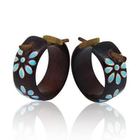 Load image into Gallery viewer, Holzcreolen Pin-Ohrringe Pin-Creolen Kokosholz Harz Damen Schmuck Dunkel Blumen Blau - chic-net.de
