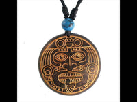 Load image into Gallery viewer, Holzkette golden Krieger Maske Türkis Stein Sonoholz Baumwolle verstellbar unisex - chic-net.de
