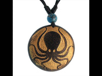 Load image into Gallery viewer, Holzkette golden Tintenfisch Türkis Stein Sonoholz Baumwolle verstellbar unisex - chic-net.de

