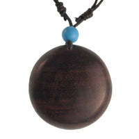 Load image into Gallery viewer, Holzkette rund Scheibe Türkis Stein Sonoholz Baumwolle verstellbar unisex - chic-net.de
