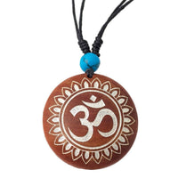 Load image into Gallery viewer, Holzkette rund verstellbar Baumwolle Om Buddha Maske golden silbern natur - chic-net.de
