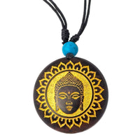 Load image into Gallery viewer, Holzkette rund verstellbar Baumwolle Om Buddha Maske golden silbern natur - chic-net.de
