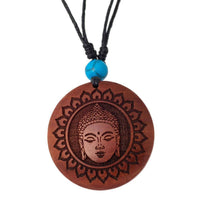 Load image into Gallery viewer, Holzkette rund verstellbar Baumwolle Om Buddha Maske golden silbern natur - chic-net.de
