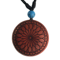 Load image into Gallery viewer, Holzkette schwarz Gravur Türkis Stein Sawoholz Baumwolle verstellbar unisex - chic-net.de
