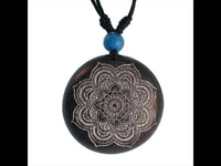 Load image into Gallery viewer, Holzkette silbern Gravur Türkis Stein Sonoholz Baumwolle verstellbar unisex - chic-net.de
