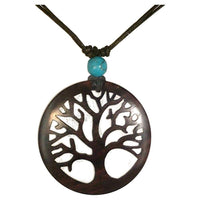 Load image into Gallery viewer, Holzkette Türkis verstellbar Baumwolle Anhänger filigran - chic-net.de
