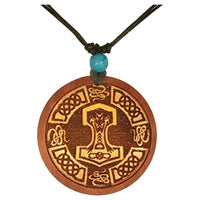 Load image into Gallery viewer, Holzkette Türkis verstellbar Baumwolle Anhänger rund rotbraun - chic-net.de
