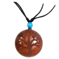 Load image into Gallery viewer, Holzkette Türkis verstellbar Baumwolle Anhänger rund rotbraun - chic-net.de
