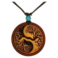 Load image into Gallery viewer, Holzkette Türkis verstellbar Baumwolle Anhänger rund rotbraun - chic-net.de
