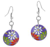 Load image into Gallery viewer, Holzohrringe Blumen lila 20 mm Ohrringe Holz Edelstahl Ohrhänger Damen Organic Schmuck Scheibe - chic-net.de
