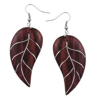 Cargar imagen en el visor de la galería, Holzohrringe braun silber Blatt 45 mm Tribal Ohrringe Holz Edelstahl Ohrhänger Organic - chic-net.de
