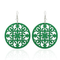 Load image into Gallery viewer, Holzohrringe bunt 50 mm rund Blumen Stanzmuster Ohrringe Holz Ohrhänger Organic - chic-net.de
