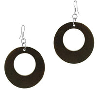 Load image into Gallery viewer, Holzohrringe Kreis Loch braun 40 mm Ohrringe Holz Edelstahl Ohrhänger Damen Organic Schmuck - chic-net.de
