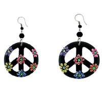 Load image into Gallery viewer, Holzohrringe schwarz Peace bunt Blumen Perlen Ohrringe Holz Edelstahl Ohrhänger Damen Organic - chic-net.de
