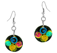 Load image into Gallery viewer, Holzohrringe Spiralen bunt 20 mm Ohrringe Holz Edelstahl Ohrhänger Damen Organic Schmuck Scheibe - chic-net.de
