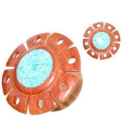 Load image into Gallery viewer, Holzplug Rosenholz hellbraun Blume türkises Inlay handgeschnitzt Tribal Holz Plug Tunnel - chic-net.de
