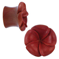 Load image into Gallery viewer, Holzplug Sawoholz Blume überlappend rotbraun handgeschnitzt Tribal Plug Expander Holz Tunnel - chic-net.de
