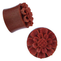 Load image into Gallery viewer, Holzplug Sawoholz Blume zweireihig rotbraun handgeschnitzt Tribal Plug Expander Holz Tunnel - chic-net.de
