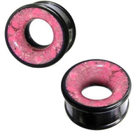 Load image into Gallery viewer, Holztunnel Eisenholz Achat pink schwarz Achatinlay Naturmuster handgeschnitzt Tribal Holz Tunnel Plug - chic-net.de
