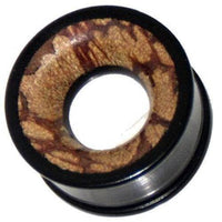 Load image into Gallery viewer, Holztunnel Eisenholz schwarz Antikholzinlay gemustert Tribal Holz Tunnel handgeschnitzt Antikholz Plug - chic-net.de
