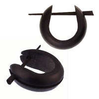 Load image into Gallery viewer, Horn Pin-Ohrringe 14 mm schwarz Rille Creolen Holz Pin handgeschnitzt - chic-net.de
