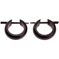 Load image into Gallery viewer, Horn Pin-Ohrringe 19 mm rund schwarz glatt Creolen Holz Pin handgeschnitzt - chic-net.de
