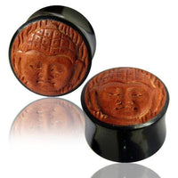 Cargar imagen en el visor de la galería, Horn Plug Buddha schwarz braun Flesh Tunnel Holz Inlay Organic Expander Tribal Plugs Piercing - chic-net.de
