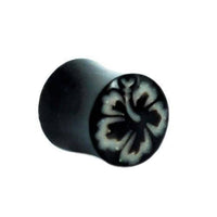 Cargar imagen en el visor de la galería, Horn Plug schwarz Bone Inlay Hawaii Blume Tribal Ohrhänger Plug Organic Piercing Expander Ohrstecker - chic-net.de
