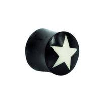 Load image into Gallery viewer, Horn Plug schwarz Bone Inlay weiß Stern Hornplug Büffelhorn Tribal Buffalo Tunnel Ohrring Ohrstecker - chic-net.de
