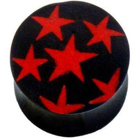 Load image into Gallery viewer, Horn Plug schwarz mit roten Sternen, handgeschnitzt Tribal Buffalo Tunnel, Ohrstecker - chic-net.de
