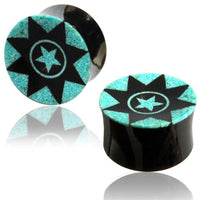 Cargar imagen en el visor de la galería, Horn Plug Stern schwarz türkis Flesh Tunnel Hornplug Organic Expander Tribal Plugs Ohrring Piercing - chic-net.de
