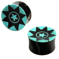 Cargar imagen en el visor de la galería, Horn Plug Stern schwarz türkis Flesh Tunnel Hornplug Organic Expander Tribal Plugs Ohrring Piercing - chic-net.de
