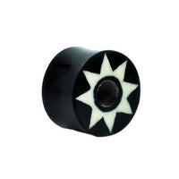 Load image into Gallery viewer, Horn Tunnel schwarz Bone Inlay Stern weiß Tribal Buffalo Plug Horntunnel handgeschnitzt Büffelhorn Ohrstecker - chic-net.de
