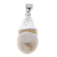 Load image into Gallery viewer, Hütchen Rillen Perlenanhänger 20 mm Silberanhänger 925er Sterling Silber Zuchtperle oval - chic-net.de
