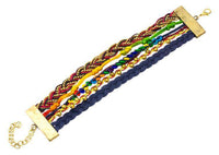 Cargar imagen en el visor de la galería, Ibiza Messing Armband mehrlagig golden blau Perlen nickelfrei antik Tribal 17,8 cm Karabiner - chic-net.de
