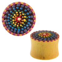 Load image into Gallery viewer, Jackfrucht Holz Plug handbemalt Tupfen Blume lila blau bunt Expander Tunnel Tribal - chic-net.de
