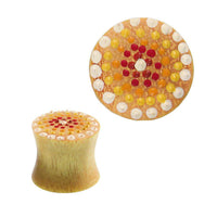 Load image into Gallery viewer, Jackfrucht Holz Plug ocker Punkte Blume bemalt Tunnel Tribal Expander Organic - chic-net.de
